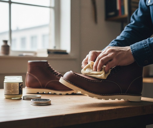 Proses perawatan sepatu kulit dengan conditioner