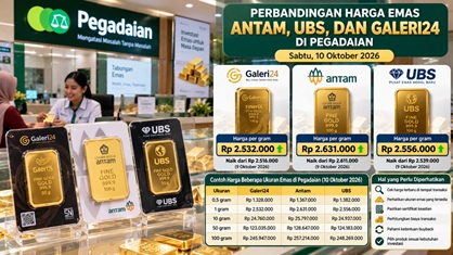 Perbandingan Harga Emas Antam, UBS, dan Galeri24 di Pegadaian